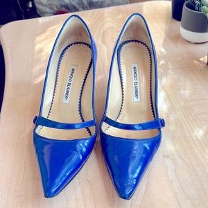 Blue Manolo Blahnik Mary Jane shoes